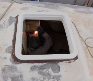 Base for the Lewmar Ocean hatch. We will get lots of light with the new hatch.