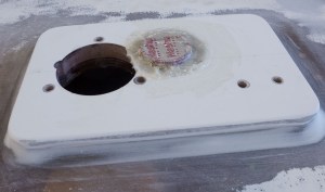 The hawse pipe for theanchor windlass was lined with kevlar. The plug will give us a nice round hole.