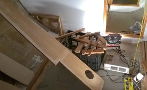 Drying out settee parts.  We had our first real fall rain storm as we were hauling everything down to Gypsy.,