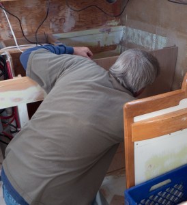 Bill dry fitting the icebox bulkhead.